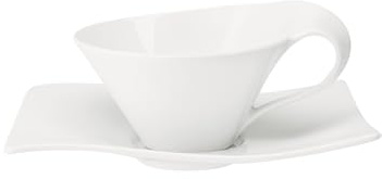 Villeroy & Boch NewWave Lot de 6 tasses à thé avec soucoupes, 220 ml, pour 6 personnes, design moderne, porcelaine de qualité supérieure, passent au lave-vaisselle et au micro-ondes, blanc