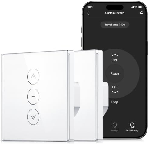 Interrupteur Connecté WiFi Volet Roulant Verre Tactile [Fil Neutre] | Commutateur Intelligent Pour Rideau Compatible Alexa & Google Home, Minuterie Programmable, Commande Vocale & App, 2 Pack