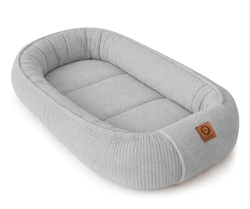 Babynestchen Neugeborene – Babynest aus Waffelpique Baumwolle – Nestchen Baby für Babybett & Kinderbett – Babykokon Tragbar – OEKO-TEX zertifiziert – Zubehör Babybett - Grau Waffelpique