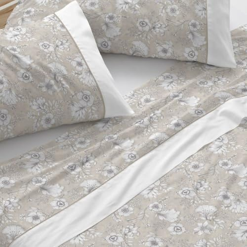Burrito Blanco | Juego de Sábanas 100% Algodón Cama 150 Beige | 3 Piezas: Bajera, Encimera y Funda Almohada | 144 Hilos | Tacto Suave | Larga Duración