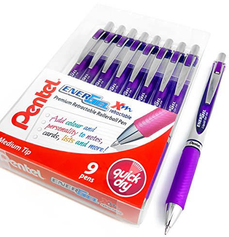 Pentel EnerGel XM BL77 - Druck-Gelschreiber, 0,7 mm – 52 % recyceltes Material – Packung mit 9 Stiften - Violett