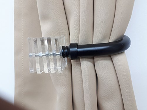 Home Harmony Decorative Curtain Holdbacks Wall Mounted Curtain Tie Backs Pack of 2 Availablie in Black or Silver (Black, Square Disc)