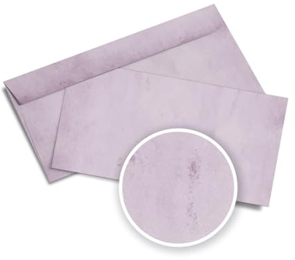Partycards Briefumschläge ohne Fenster selbstklebend, 50 St. Bunt Lila Vintage, 100 Gr. M², 22 x 11 cm, farbige Briefumschläge, Umschlag DIN lang, Briefumschlag Kuvert Retro