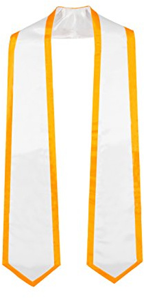 GraduationMall Plain Graduation Honor Stole Classic End White With Gold Trim Unisex Adult 72 Long