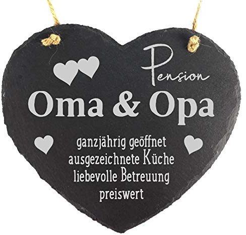 camolo Schieferherz 20x17cm Mit Spruch Deko Wandbild Zum Aufhängen Herz Schiefer Natur Geschenk (Pension Oma & Opa)
