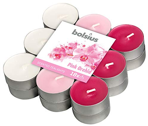 Bolsius Multicolor Tealight Profumate - Fragranza Orchidea - Set di 18 Pezzi - 3 Colori - Lunga Durata di 4 Ore - Candele Decorative - Cera - Senza Fumo