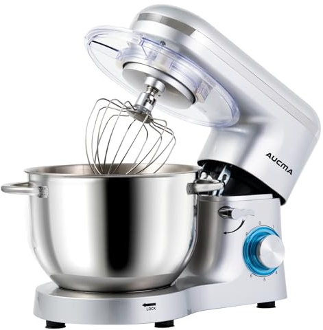 Aucma Stand Mixer,Electric Food Mixer with 6.2L Bowl for Home Baking, 1400W | 6 Speeds & Pulse, Kitchen Mixer with Dough Hook, Whisk & Beater for Cake,Bread & Pizza Dough, Low Noise Family Baking(Silver)