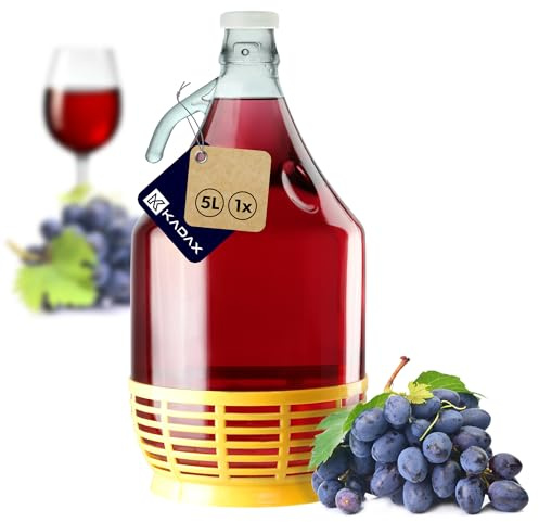 KADAX Lot de 5 bonbonnes en Verre 5L – Ballons de Fermentation pour vin, bière & cidre