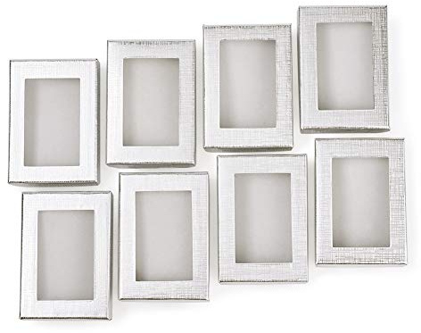 60 cajas de regalo plateadas de 3.5 x 2.6 pulgadas, cajas pequeñas de cartón con lazo para joyería, pulsera, estuche de regalo