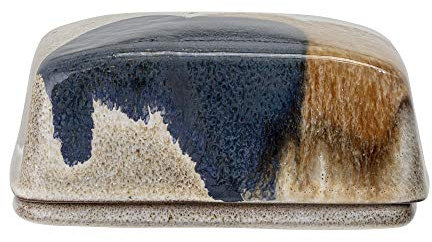 Bloomingville Jules Butterdose mit Deckel aus Keramik in der Farbe Schwarz-Braun-Creme, Maße: 14cm x 10cm x 6cm, 82049806