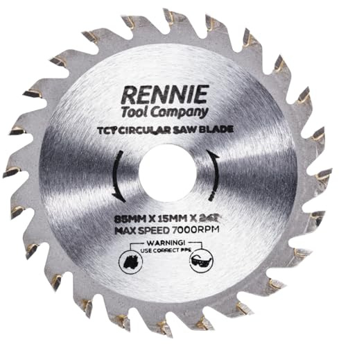 Rennie Tool 85mm x 15mm (10mm) Bore x 24T TCT Circular Saw Blade | Fits Worx Worxsaw Bosch Makita Ryobi Makita Circular Saws. With 10mm Reduction Rings 24 Teeth Mini Circular Wood Saw Blade