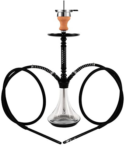 chicha Prime Moderne Portable Narguilé Pipe a Fumer Ensemble Shisha avec 2 Tuyaux Mini Narguilé Vase en Verre (Color : Black)