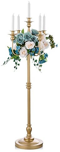 Sziqiqi 124cm Bougeoir Or Chandelier en Métal, Candélabre à 5 Bras Porte-Bougeoir Antique Décor Centre de Table pour Fête Mariage