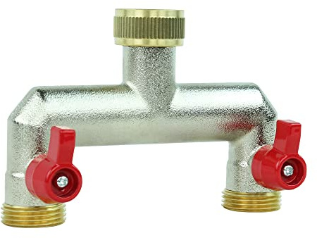 GASMIS 2-Wege-Verteiler G 3/4 aus Messing, 2-Wege Wasserverteiler für gleichzeitigen Anschluss von zwei Geräten, Wasserdurchfluss Regulier und Absperrbar, 2 Stück