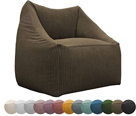 chilly pilley Sitzsack Cord Sitzkissen EPS-Perlen Füllung Bodenkissen Sessel Gartenkissen mit Rückenlehne Sitz (Braun)