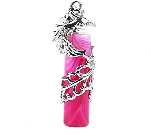 IIK Colgante De Piedra Natural,Colgante De Ágata A Rayas Fucsia Natural Hecho A Mano Astilla Fénix Alambre Envuelto Piedras Preciosas Colgante Collares Piedra Collar Señora Joyería Regalo para Mujer