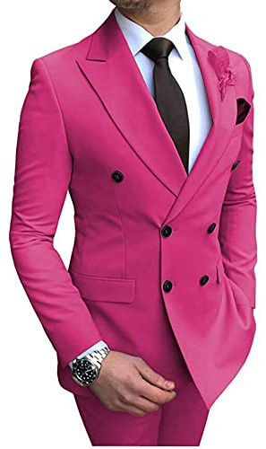 Traje de 2 piezas de ajuste regular para hombre, con solapa de doble botonadura, solapa, esmoquin, chaqueta, pantalones, traje de negocios, traje de boda