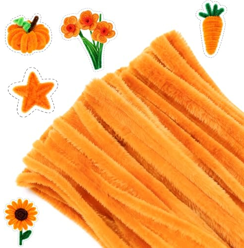 G2PLUS Orange Pfeifenreiniger 6mm, 100 Stück Pfeifenputzer zum Basteln, Pfeifenputzer für Blumen Pfeifenreiniger, 30cm Chenilledraht für Kinder zum Basteln und Dekorieren