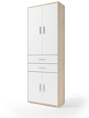 Aktenschrank >Clermont< (BxHxT: 79,1x221,2x35 cm) Sonoma/Eiche mit Absatz weiß