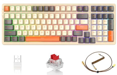 Attack Shark K98 100-Tasten Hot-Swappable Mechanische Gaming-Tastatur, Bluetooth/2.4G/Coiled USB C, 3000mAh Akku, RGB Backlit, Programmierbar, OEM Roter Schalter, for Windows/PC/Mac - Twilight
