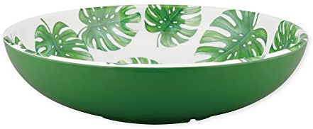 UP UPware Monstera Leaf Melamine Serving Bowl, BPA-Free Tropical Print Green Bowl for Salad, Fruit, Pasta, or Outdoor Entertaining, 11.875 Inch