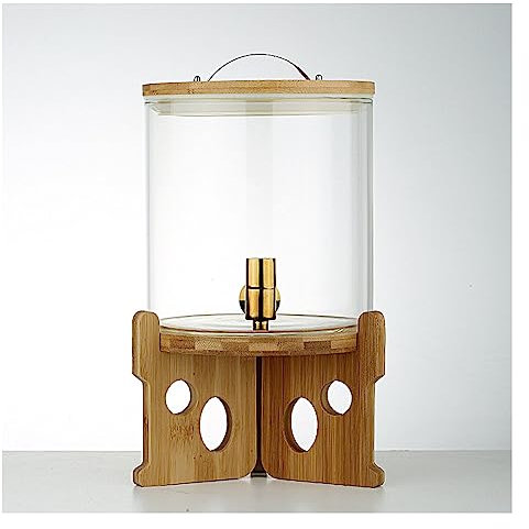WYJRO Dispensador De Bebidas De Cristal,Dispensador De Bebidas De Vidrio con Grifo De Acero Inoxidable Y Tapa De Madera para Bebida Caliente O Fría - Garrafa De Agua,A(5L)