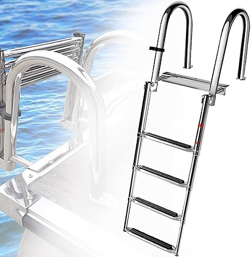 ELOMAS Echelle de Bain Echelle de Bateau Pliable pour Piscine,Echelle de Bateau en Acier Inoxydable Echelle de Pont de Yacht avec marches antidérapantes,Echelle de Pont Flottante