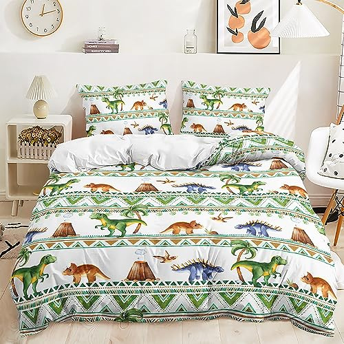 Lunoroey Dinosaur Duvet Cover Single Size Cartoon Dino Bedding Set Kids Boys Bedroom Decorative Comforter Cover Set Quilt Cover