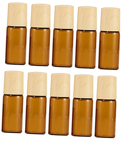 ABOOFAN Botellas Rodillo para Aceites Esenciales 10 Piezas 3 Ml Tapa Madera Frascos Rellenable Viaje Cuidado Personal