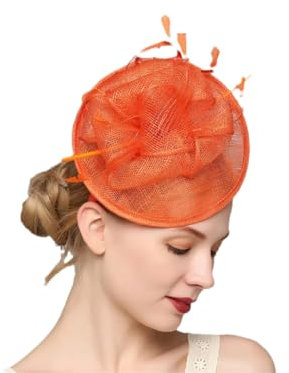 Niiyyjj Orange Sinamay für Frauen elegante Stirnbänder Fascinator Hüte für Frauen Hochzeit Kirche Hut, Orange, Einheitsgröße