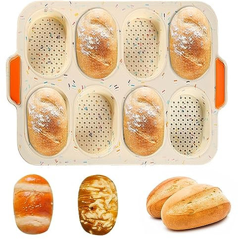 aghoer Silicone Baguette, Baking Mold, bun Baking Molds, Non-Stick Baking Tray, Bread Molds, for 8 Buns, for French Bread, Breadsticks