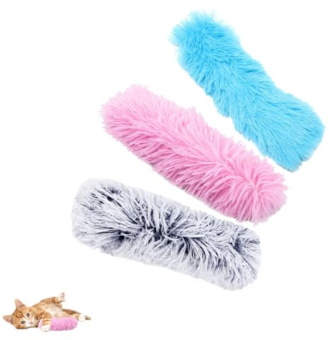 Deofun 3 Pack Cat Pillows Toys, Soft Catnip Toy, Cat Chew Toy Exercise Kicker for Indoor Cats Kittens Kitty (Pink&Blue&Gray)