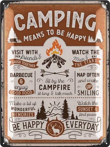 LANOLU XXL Retro Blechschild CAMPING Sprüche Vintage Bilder, Schilder Camping, Camper Gadgets lustig, Wohnwagen Geschenke, Camper Geschenke Wohnmobil 30x40cm