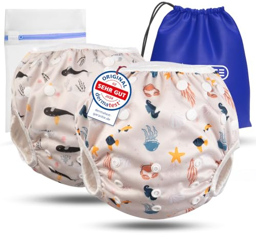 KIDVERSE Schwimmwindel Baby | Wiederverwendbare Schwimmwindel - Hautfreundliche Badewindel Dermatest geprüft - Verstellbare Baby Badehose Mädchen & Jungen