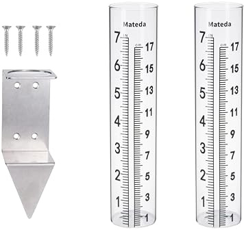 Mateda Regenmesser mit 17,8 cm Kapazität und Edelstahl-Halterung, Pfostenmontage, Regenmesser oder Hof, Garten, Outdoor, Haus (Stil C)