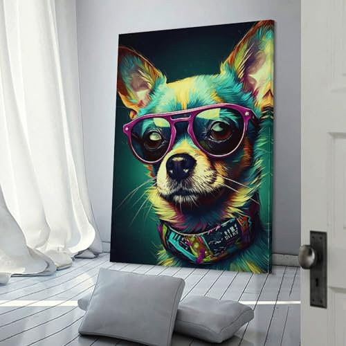 LBLmoney Chihuahua-Popart-Ölgemälde, klassische Giclée-Leinwanddrucke, Kunstwerke, Ozeanbilder, Gemälde auf Leinwand, Wandkunst für Schlafzimmer, Heimdekoration, 30 x 45 cm