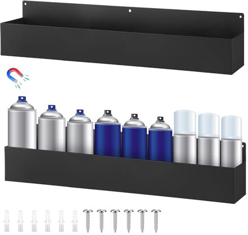 Gisafai 2 Pcs Magnetic Aerosol Spray Can Holder Heavy Duty Magnet Toolbox Bottle Holder Easy Install Spray Can Organizer Wall Mounted Bottle Rack for Garage(24.02 x 3.15 x 4.33 Inch,Black)