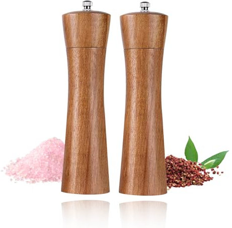 Salz und Pfeffermühle,Manuelle Pfeffermühle Holz,Pfeffermühlen mit Einstellbarer Grobheit,Gewürzmühle Keramischer Schleifkern (8 Zoll+8 Zoll)