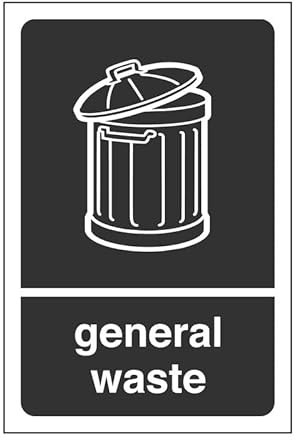 General waste stickers - safety signs(Pack of 2) - 1.2mm Rigid plastic for indoor/outdoor usage (150mm x 100mm) Viewing Distance within 3m.