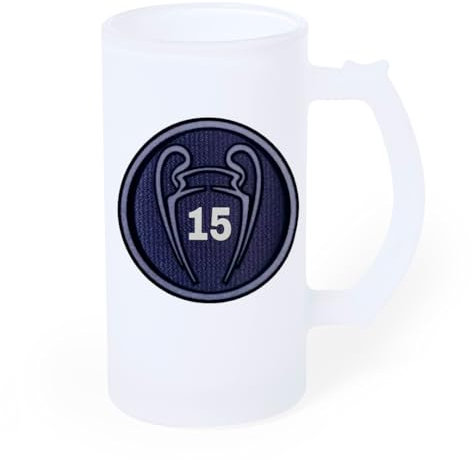 Genérico Jarra 500Ml de cerveza helada Madrid Campeones 15- Jarra bebida refresco cristal esmerilado medio litro - Original regalo Padre Madre Cumpleaños grabado con asa.