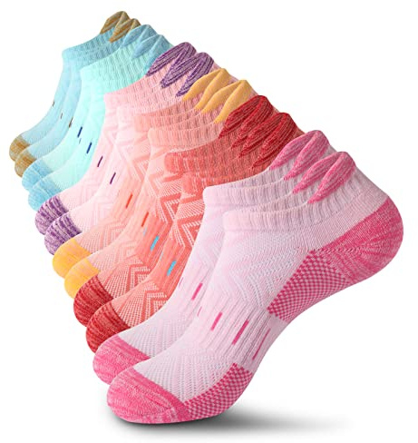 YOJOOM Lot de 6 paires de chaussettes de sport en coton respirant pour femme Chaussettes de course rembourrées, multicolore, 39-42