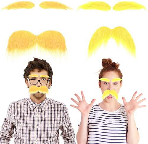 Tyqour Gul mustasch och ögonbryn för fastsättning, falskt skägg ögonbryn set stick skägg självhäftande halloween falska mustasch och ögonbryn för jul kostym cosplay halloween festtillbehör