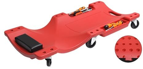 WNGJZZYC Kunststoff Rollbrett Werkstatt, 92cm, Werkstatt Rollbrett, mit Gepolsterter Kopfstütze und Zwei Werkzeugablagen Kfz Rollbrett Werkstatthocker(Red)