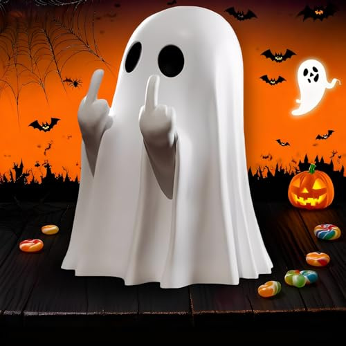 Norhogo Einzigartige Halloween handgemachte Statue, Cute Geist Statue, Mittelfinger-Geist Figuren, für Halloween-Statuen und gruselige Innen- und Außendekorationen Mittelfinger Geist - 6 * 8.5 cm