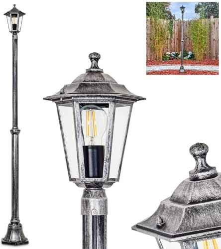 HOFSTEIN Kandelaber Loria, Außenwegeleuchte aus Metall/Glas in Schwarz/Silber/Klar, Wegeleuchte im Vintage/Antik/Landhaus-Design für Garten, Außenbereich, Hof, Höhe 190 cm, 1 x E27, IP44