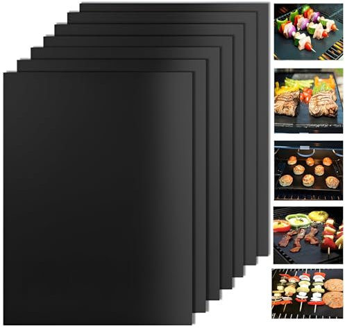 BBQ Griglia Tappetini 7 Pezzi 40x30 cm, Tappetino Barbecue Antiaderente Resistente al Calore, Riutilizzabile e Lavabile, Perfetto per Griglia a Gas, Carbone e Forno Elettrico