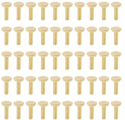 PATIKIL 8#-32x15mm Knurled Light Fixture Screws, 50pcs Flat Tip Metal Bolts Grip Knobs Fasteners Thumb Screw for Lighting Furniture Electronic Mechanical, Copper Tone 9mm