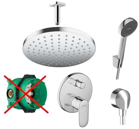 Hansgrohe Duschsystem Unterputz Duscharmatur Hansgrohe poliert HGK08-ob | Duscharmatur von Hansgrohe Vernis Blend Einhebelmischer und Hansgrohe Regendusche Duschkopf rund, Dusch-SET poliert