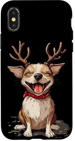 Coque pour iPhone X/XS Chien amusant avec bois de cerf pour célébrer les fêtes