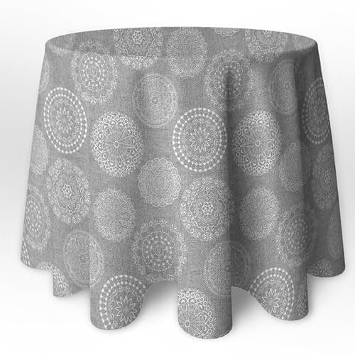 LaFábricadelasTelas - Falda o Ropa de Mesa Camilla Redonda Mandala Primavera Verano Loneta Estampada algodón, Faldón Faldilla enagüilla (Gris, 80cm Diametro)